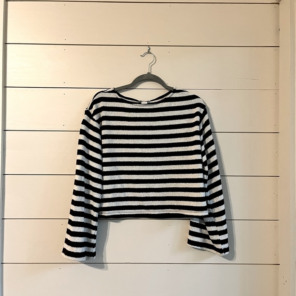 Striped bell sleeve sweater